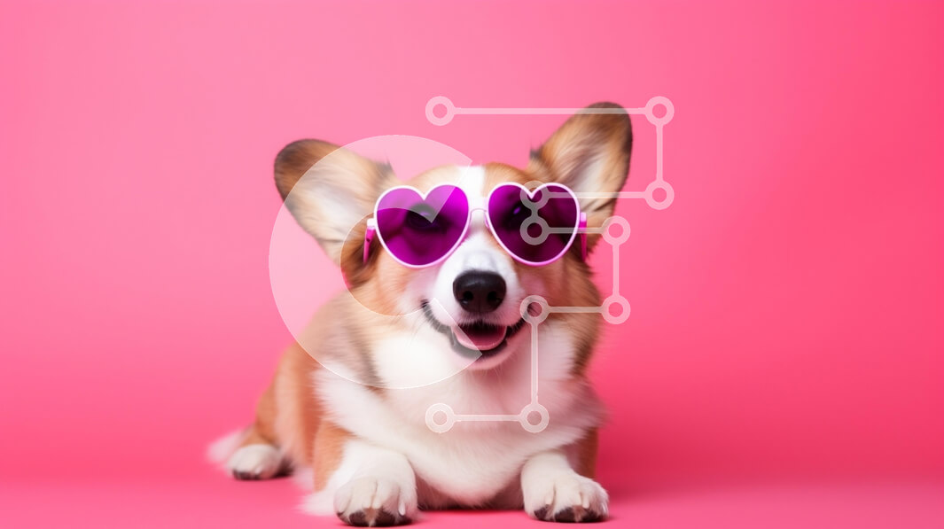 Intra Συλλεκτικό Ξύλινο Παζλ Plywood  4mm - Αξιολάτρευτο Corgi με γυαλιά ηλίου σε σχήμα καρδιάς σε ροζ φόντο Σε Ξύλινο Κουτί - Διαστάσεις: 10x10 cm – 25 κομμάτια