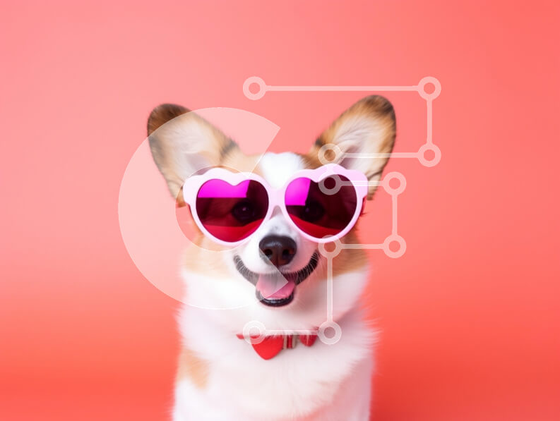 Σετ των 2 Intra Συλλεκτικό Ξύλινο Παζλ Plywood  4mm - Happy Corgi Dog με γυαλιά ηλίου σε σχήμα καρδιάς Σε Ξύλινο Κουτί - Διαστάσεις: 10x10 cm – 25 κομμάτια