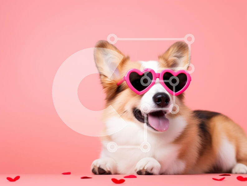 Σετ των 2 Intra Συλλεκτικό Ξύλινο Παζλ Plywood  4mm - Σκύλος Corgi με γυαλιά ηλίου σε σχήμα καρδιάς σε ροζ φόντο Σε Ξύλινο Κουτί - Διαστάσεις: 10x10 cm – 25 κομμάτια