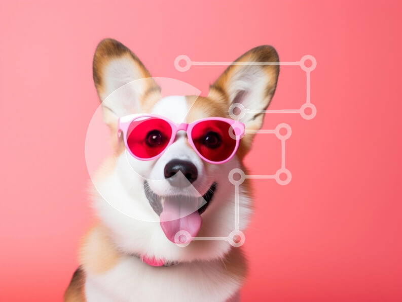 Σετ των 2 Intra Συλλεκτικό Ξύλινο Παζλ Plywood  4mm - Corgi φορώντας ροζ γυαλιά ηλίου Σε Ξύλινο Κουτί - Διαστάσεις: 10x10 cm – 25 κομμάτια