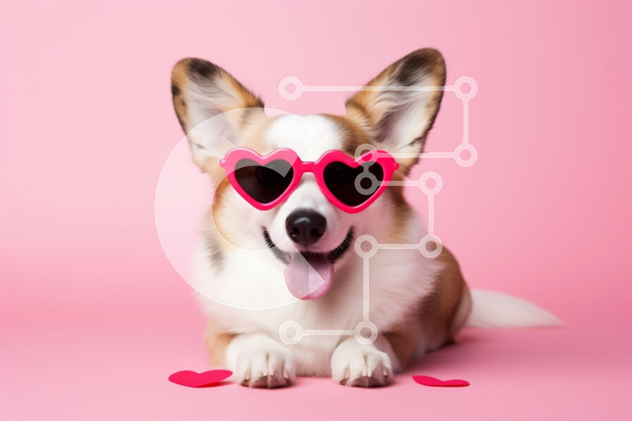 Σετ των 2 Intra Συλλεκτικό Ξύλινο Παζλ Plywood  4mm - Σκύλος Corgi με γυαλιά ηλίου σε σχήμα καρδιάς σε ροζ φόντο Σε Ξύλινο Κουτί - Διαστάσεις: 10x10 cm – 25 κομμάτια