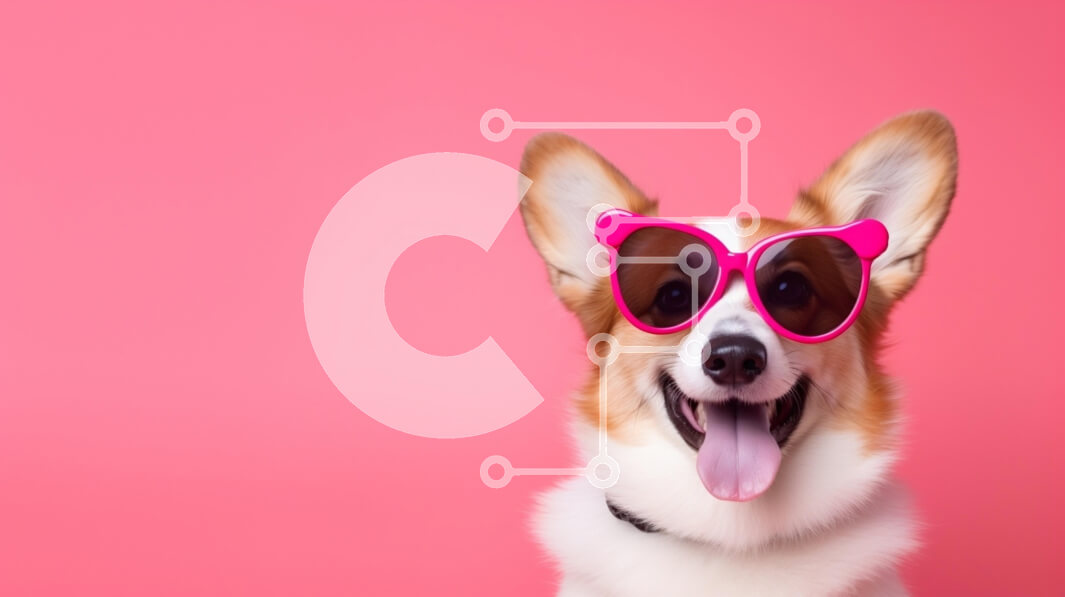 Intra Συλλεκτικό Ξύλινο Παζλ Plywood  4mm - Ευτυχισμένος σκύλος Corgi που φορά ροζ γυαλιά ηλίου Σε Ξύλινο Κουτί - Διαστάσεις: 10x10 cm – 25 κομμάτια