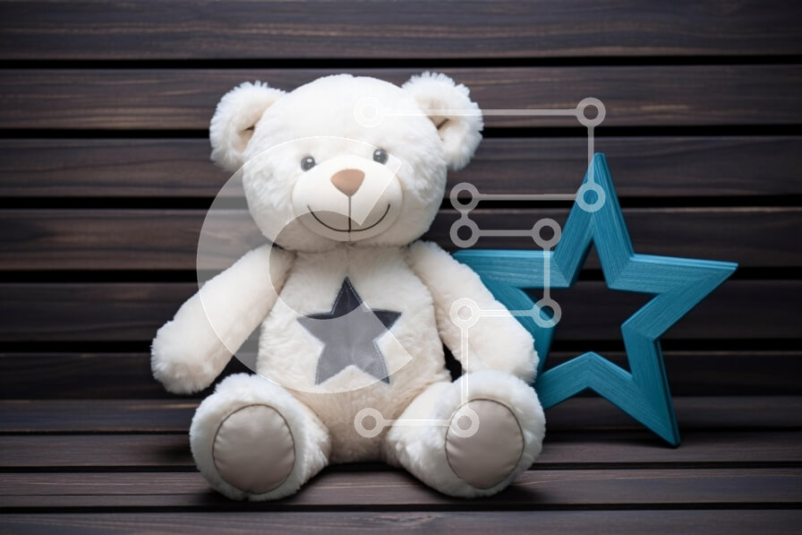 Intra Συλλεκτικό Ξύλινο Παζλ Plywood  4mm - Λούτρινο αρκουδάκι με διακόσμηση Blue Star Σε Ξύλινο Κουτί - Διαστάσεις: 10x10 cm – 25 κομμάτια