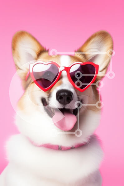 Σετ των 2 Intra Συλλεκτικό Ξύλινο Παζλ Plywood  4mm - Σκύλος Corgi με γυαλιά ηλίου σε σχήμα καρδιάς σε ροζ φόντο Σε Ξύλινο Κουτί - Διαστάσεις: 10x10 cm – 25 κομμάτια