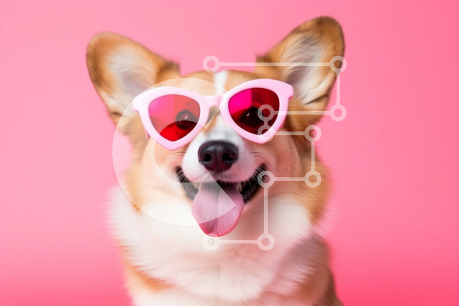 Σετ των 2 Intra Συλλεκτικό Ξύλινο Παζλ Plywood  4mm - Happy Corgi Dog με ροζ γυαλιά ηλίου Σε Ξύλινο Κουτί - Διαστάσεις: 10x10 cm – 25 κομμάτια