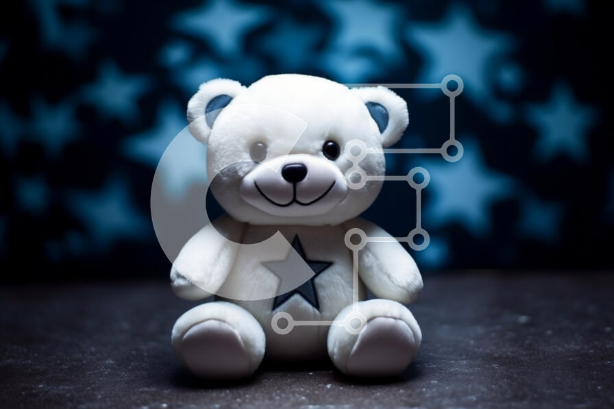 Intra Συλλεκτικό Ξύλινο Παζλ Plywood  4mm - Λούτρινο λευκό αρκουδάκι με φόντο μπλε αστέρια Σε Ξύλινο Κουτί - Διαστάσεις: 10x10 cm – 25 κομμάτια