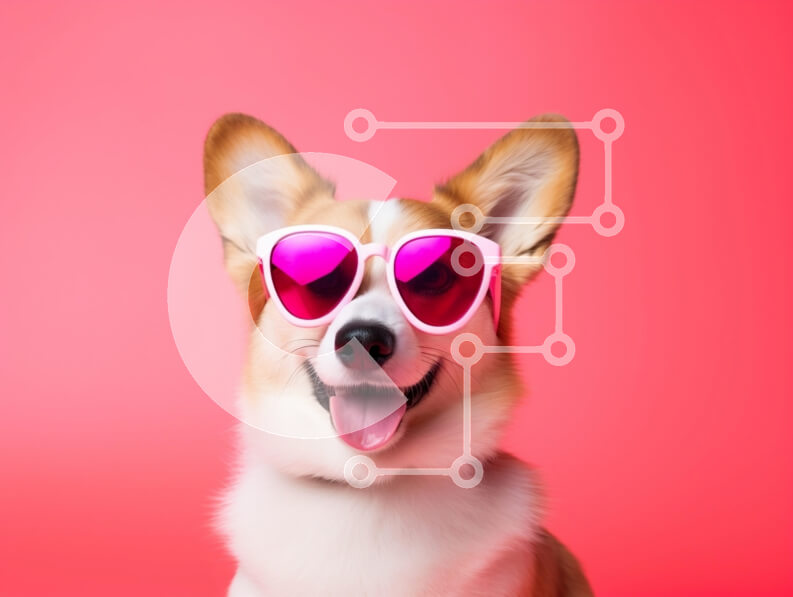 Σετ των 2 Intra Συλλεκτικό Ξύλινο Παζλ Plywood  4mm - Χαρούμενος σκύλος Corgi με ροζ γυαλιά ηλίου Σε Ξύλινο Κουτί - Διαστάσεις: 10x10 cm – 25 κομμάτια