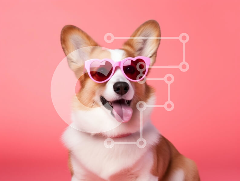 Σετ των 2 Intra Συλλεκτικό Ξύλινο Παζλ Plywood  4mm - Χαρούμενα Corgi με ροζ γυαλιά ηλίου Σε Ξύλινο Κουτί - Διαστάσεις: 10x10 cm – 25 κομμάτια