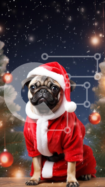 Σετ των 2 Intra Συλλεκτικό Ξύλινο Παζλ Plywood  4mm - Σκύλος πατημασιάς ντυμένος Άγιος Βασίλης σε εορταστικό σκηνικό Σε Ξύλινο Κουτί - Διαστάσεις: 10x10 cm – 25 κομμάτια