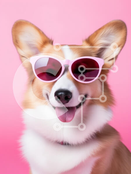 Σετ των 2 Intra Συλλεκτικό Ξύλινο Παζλ Plywood  4mm - Χαρούμενα Corgi που φοράει ροζ γυαλιά ηλίου Σε Ξύλινο Κουτί - Διαστάσεις: 10x10 cm – 25 κομμάτια