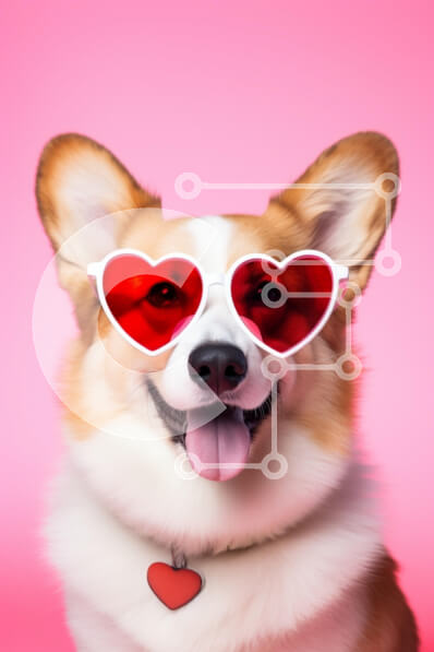 Σετ των 2 Intra Συλλεκτικό Ξύλινο Παζλ Plywood  4mm - Corgi με γυαλιά ηλίου σε σχήμα καρδιάς σε ροζ φόντο Σε Ξύλινο Κουτί - Διαστάσεις: 10x10 cm – 25 κομμάτια