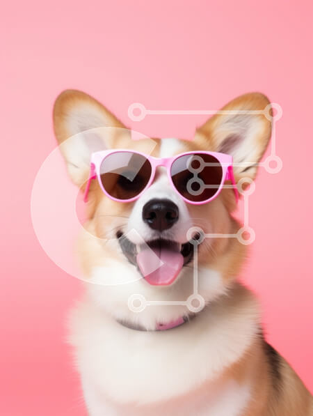 Σετ των 2 Intra Συλλεκτικό Ξύλινο Παζλ Plywood  4mm - Σκύλος Corgi με γυαλιά ηλίου σε ροζ φόντο Σε Ξύλινο Κουτί - Διαστάσεις: 10x10 cm – 25 κομμάτια