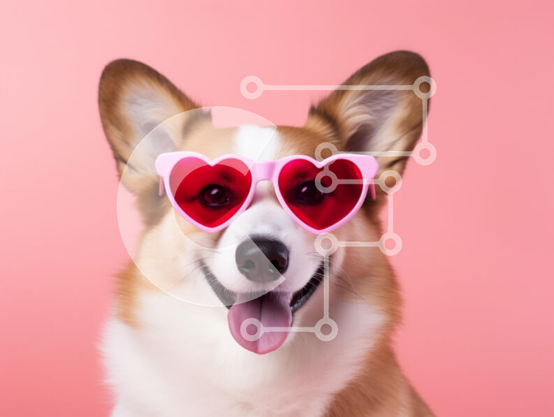 Σετ των 2 Intra Συλλεκτικό Ξύλινο Παζλ Plywood  4mm - Χαρούμενα Corgi με γυαλιά ηλίου σε σχήμα καρδιάς Σε Ξύλινο Κουτί - Διαστάσεις: 10x10 cm – 25 κομμάτια