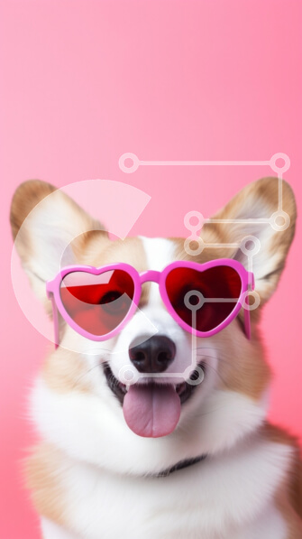 Σετ των 2 Intra Συλλεκτικό Ξύλινο Παζλ Plywood  4mm - Χαρούμενα Corgi με γυαλιά ηλίου σε σχήμα καρδιάς Σε Ξύλινο Κουτί - Διαστάσεις: 10x10 cm – 25 κομμάτια