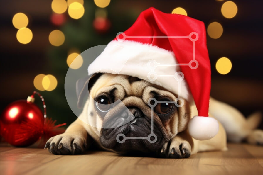 Σετ των 2 Intra Συλλεκτικό Ξύλινο Παζλ Plywood  4mm - Σκυλί πατημασιά με καπέλο Άγιου Βασίλη για τα Χριστούγεννα Σε Ξύλινο Κουτί - Διαστάσεις: 10x10 cm – 25 κομμάτια