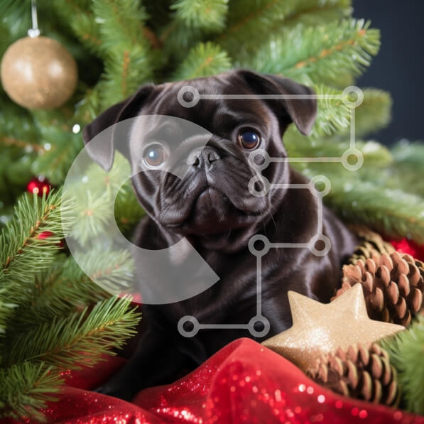 Intra Συλλεκτικό Ξύλινο Παζλ Plywood  4mm - Μαύρη πατημασιά που περιβάλλεται από χριστουγεννιάτικα στολίδια Σε Ξύλινο Κουτί - Διαστάσεις: 10x10 cm – 25 κομμάτια