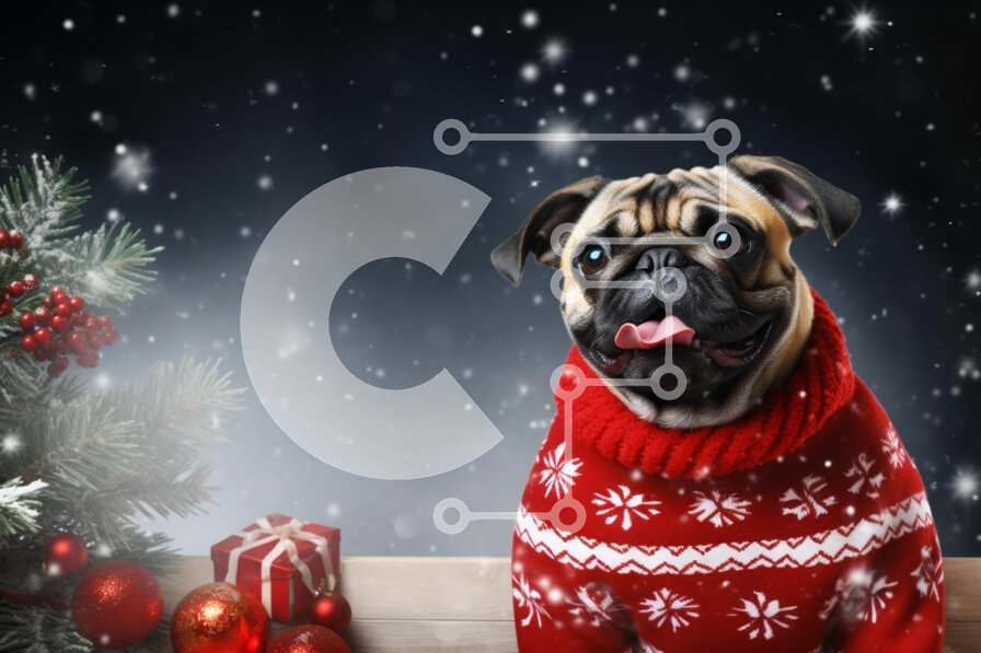 Σετ των 2 Intra Συλλεκτικό Ξύλινο Παζλ Plywood  4mm - Εορταστικό Pug με χριστουγεννιάτικο πουλόβερ Σε Ξύλινο Κουτί - Διαστάσεις: 10x10 cm – 25 κομμάτια