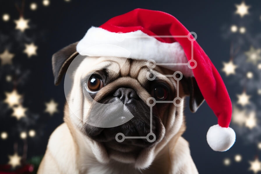 Σετ των 2 Intra Συλλεκτικό Ξύλινο Παζλ Plywood  4mm - Σκυλί πατημασιά με καπέλο Άγιου Βασίλη με γιορτινά φώτα Σε Ξύλινο Κουτί - Διαστάσεις: 10x10 cm – 25 κομμάτια