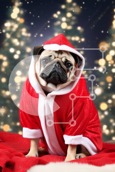 Σετ των 2 Intra Συλλεκτικό Ξύλινο Παζλ Plywood  4mm - Pug με κοστούμι Άγιου Βασίλη με χριστουγεννιάτικο φόντο Σε Ξύλινο Κουτί - Διαστάσεις: 10x10 cm – 25 κομμάτια