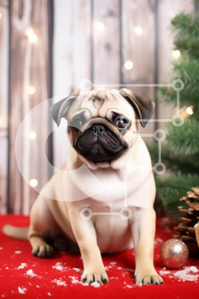 Σετ των 2 Intra Συλλεκτικό Ξύλινο Παζλ Plywood  4mm - Εορταστικό σκυλί πατημασιά που κάθεται σε μια κόκκινη κουβέρτα Σε Ξύλινο Κουτί - Διαστάσεις: 10x10 cm – 25 κομμάτια