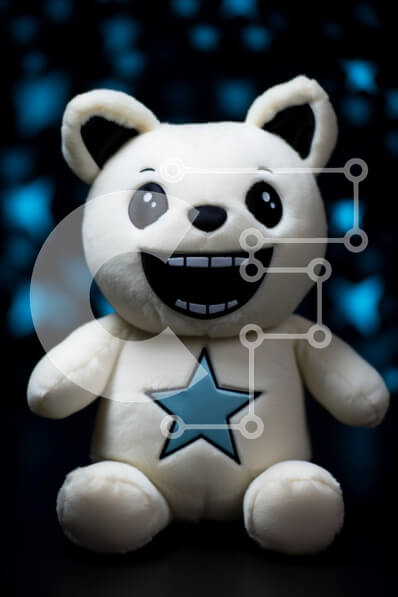 Intra Συλλεκτικό Ξύλινο Παζλ Plywood  4mm - Χαμογελώντας βελούδινο παιχνίδι αρκούδας σε μπλε φόντο Σε Ξύλινο Κουτί - Διαστάσεις: 10x10 cm – 25 κομμάτια