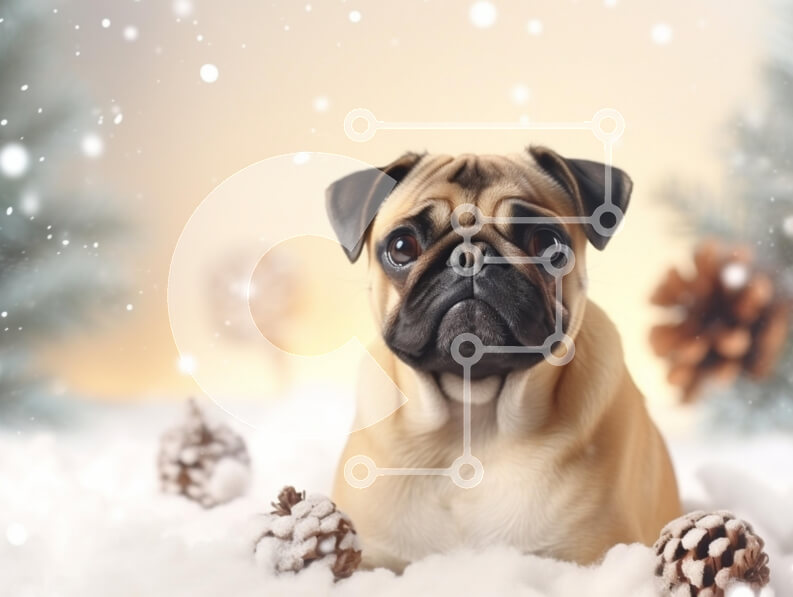 Σετ των 2 Intra Συλλεκτικό Ξύλινο Παζλ Plywood  4mm - Σκυλί πατημασιά στη χιονισμένη χειμερινή σκηνή Σε Ξύλινο Κουτί - Διαστάσεις: 10x10 cm – 25 κομμάτια