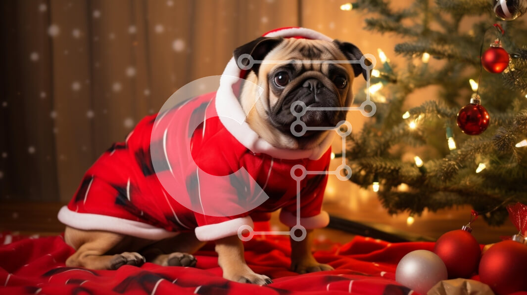 Intra Συλλεκτικό Ξύλινο Παζλ Plywood  4mm - Εορταστικό σκυλί πατημασιά κάτω από το χριστουγεννιάτικο δέντρο Σε Ξύλινο Κουτί - Διαστάσεις: 10x10 cm – 25 κομμάτια