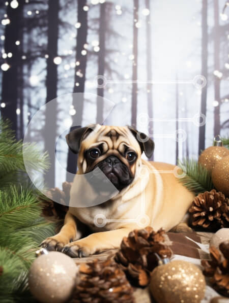 Σετ των 2 Intra Συλλεκτικό Ξύλινο Παζλ Plywood  4mm - Σκυλί πατημασιά που περιβάλλεται από διακοσμήσεις διακοπών Σε Ξύλινο Κουτί - Διαστάσεις: 10x10 cm – 25 κομμάτια