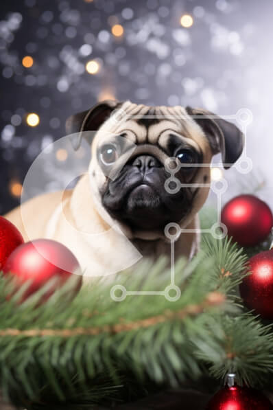 Σετ των 2 Intra Συλλεκτικό Ξύλινο Παζλ Plywood  4mm - Εορταστικό σκυλί πατημασιά ανάμεσα στις γιορτινές διακοσμήσεις Σε Ξύλινο Κουτί - Διαστάσεις: 10x10 cm – 25 κομμάτια