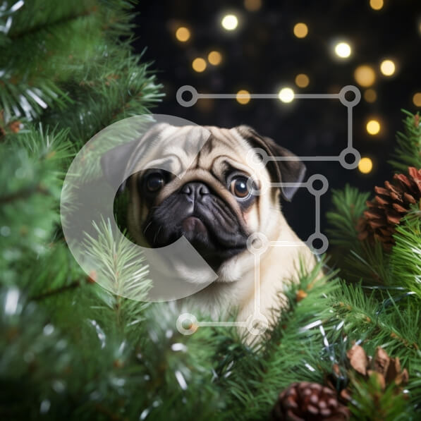 Intra Συλλεκτικό Ξύλινο Παζλ Plywood  4mm - Σκυλί πατημασιά ανάμεσα σε κλαδιά πεύκου με γιορτινά φώτα Σε Ξύλινο Κουτί - Διαστάσεις: 10x10 cm – 25 κομμάτια