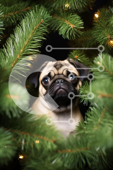 Σετ των 2 Intra Συλλεκτικό Ξύλινο Παζλ Plywood  4mm - Σκυλί πατημασιά ανάμεσα σε κλαδιά χριστουγεννιάτικων δέντρων Σε Ξύλινο Κουτί - Διαστάσεις: 10x10 cm – 25 κομμάτια