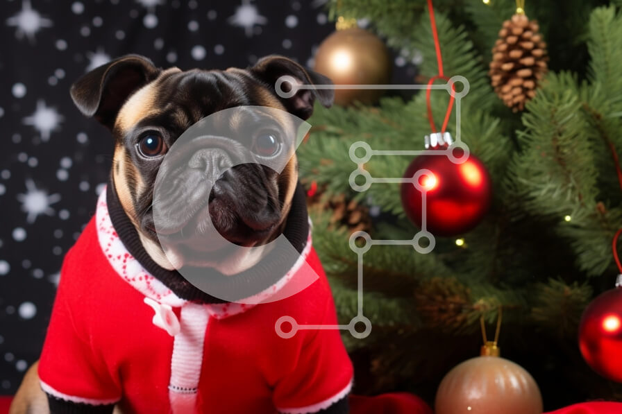 Σετ των 2 Intra Συλλεκτικό Ξύλινο Παζλ Plywood  4mm - Γιορτινά ντυμένο Pug από Χριστουγεννιάτικο Δέντρο Σε Ξύλινο Κουτί - Διαστάσεις: 10x10 cm – 25 κομμάτια