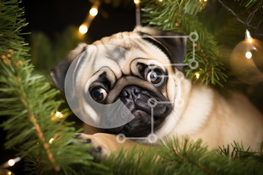 Σετ των 2 Intra Συλλεκτικό Ξύλινο Παζλ Plywood  4mm - Χαριτωμένο πατημασιά που περιβάλλεται από χριστουγεννιάτικο πράσινο και φώτα Σε Ξύλινο Κουτί - Διαστάσεις: 10x10 cm – 25 κομμάτια