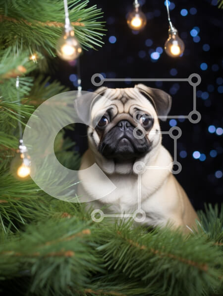 Σετ των 2 Intra Συλλεκτικό Ξύλινο Παζλ Plywood  4mm - Σκυλί πατημασιά που περιβάλλεται από χριστουγεννιάτικα φώτα Σε Ξύλινο Κουτί - Διαστάσεις: 10x10 cm – 25 κομμάτια