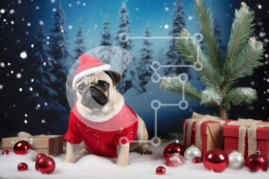 Σετ των 2 Intra Συλλεκτικό Ξύλινο Παζλ Plywood  4mm - Εορταστικό Pug σε Χριστουγεννιάτικο σκηνικό Σε Ξύλινο Κουτί - Διαστάσεις: 10x10 cm – 25 κομμάτια