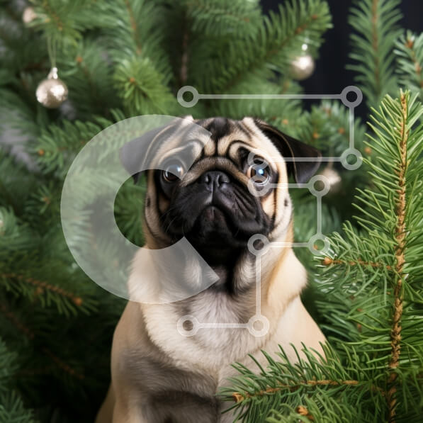 Intra Συλλεκτικό Ξύλινο Παζλ Plywood  4mm - Σκυλί πατημασιά που περιβάλλεται από χριστουγεννιάτικο πεύκο Σε Ξύλινο Κουτί - Διαστάσεις: 10x10 cm – 25 κομμάτια