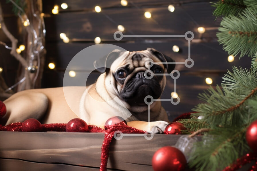 Σετ των 2 Intra Συλλεκτικό Ξύλινο Παζλ Plywood  4mm - Σκυλί πατημασιά ανάμεσα στις χριστουγεννιάτικες διακοσμήσεις Σε Ξύλινο Κουτί - Διαστάσεις: 10x10 cm – 25 κομμάτια