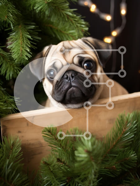 Σετ των 2 Intra Συλλεκτικό Ξύλινο Παζλ Plywood  4mm - Αξιολάτρευτο Pug που περιβάλλεται από Χριστουγεννιάτικη διακόσμηση Σε Ξύλινο Κουτί - Διαστάσεις: 10x10 cm – 25 κομμάτια