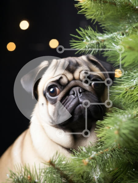 Σετ των 2 Intra Συλλεκτικό Ξύλινο Παζλ Plywood  4mm - Σκύλος πατημασιάς που κρυφοκοιτάζει πίσω από το κλαδί πεύκου Σε Ξύλινο Κουτί - Διαστάσεις: 10x10 cm – 25 κομμάτια