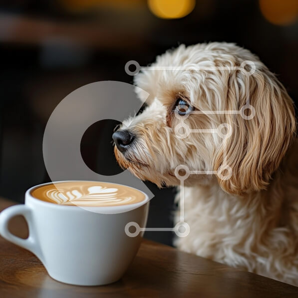 Intra Συλλεκτικό Ξύλινο Παζλ Plywood  4mm - Αξιολάτρευτο σκυλί δίπλα σε ένα φλιτζάνι καφέ με latte art Σε Ξύλινο Κουτί - Διαστάσεις: 10x10 cm – 25 κομμάτια