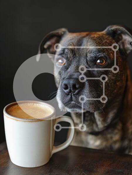 Σετ των 2 Intra Συλλεκτικό Ξύλινο Παζλ Plywood  4mm - Σκύλος που κάθεται δίπλα στο φλιτζάνι καφέ Σε Ξύλινο Κουτί - Διαστάσεις: 10x10 cm – 25 κομμάτια