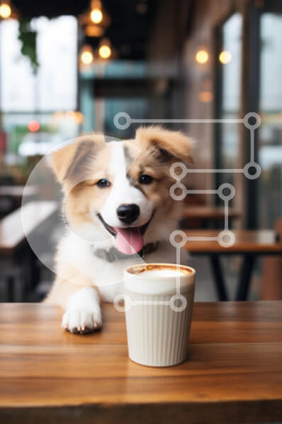 Σετ των 2 Intra Συλλεκτικό Ξύλινο Παζλ Plywood  4mm - Παιχνιδιάρικο σκυλί στο καφενείο με καφέ Σε Ξύλινο Κουτί - Διαστάσεις: 10x10 cm – 25 κομμάτια