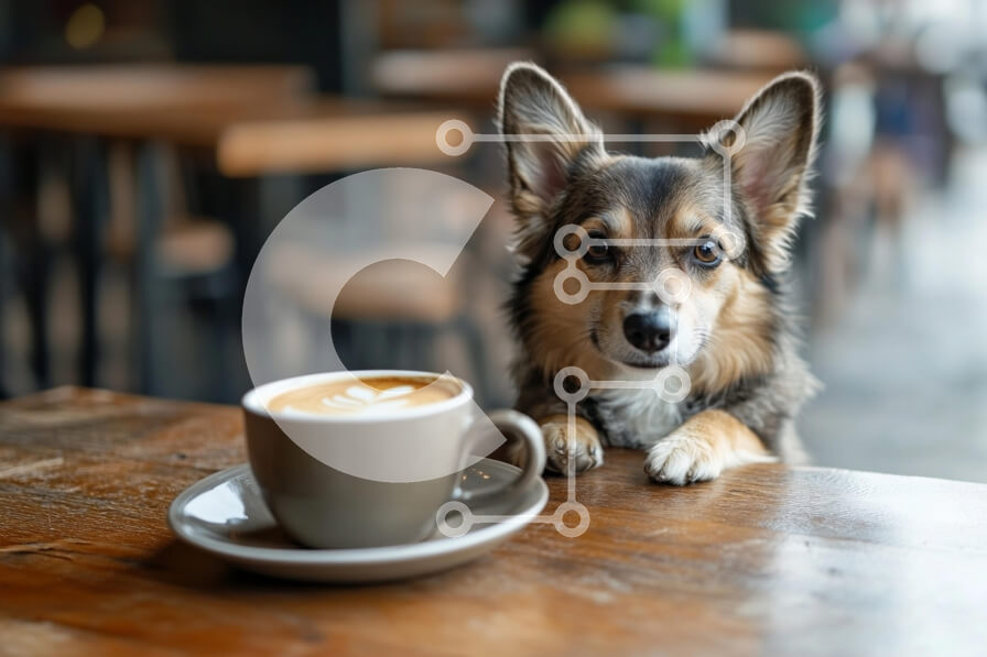 Σετ των 2 Intra Συλλεκτικό Ξύλινο Παζλ Plywood  4mm - Corgi Dog σε ένα καφέ με Latte Art Σε Ξύλινο Κουτί - Διαστάσεις: 10x10 cm – 25 κομμάτια