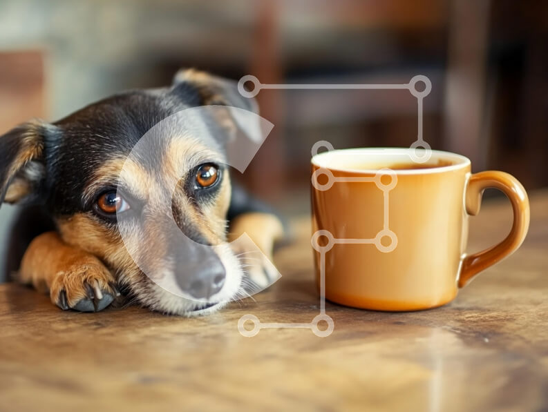 Σετ των 2 Intra Συλλεκτικό Ξύλινο Παζλ Plywood  4mm - Σκύλος που ξεκουράζεται με την κούπα καφέ Σε Ξύλινο Κουτί - Διαστάσεις: 10x10 cm – 25 κομμάτια