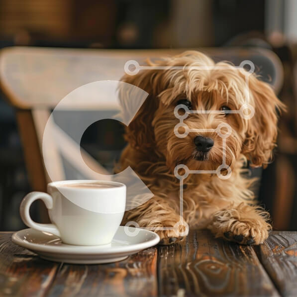 Intra Συλλεκτικό Ξύλινο Παζλ Plywood  4mm - Σκύλος στο καφενείο με φλιτζάνι καφέ Σε Ξύλινο Κουτί - Διαστάσεις: 10x10 cm – 25 κομμάτια