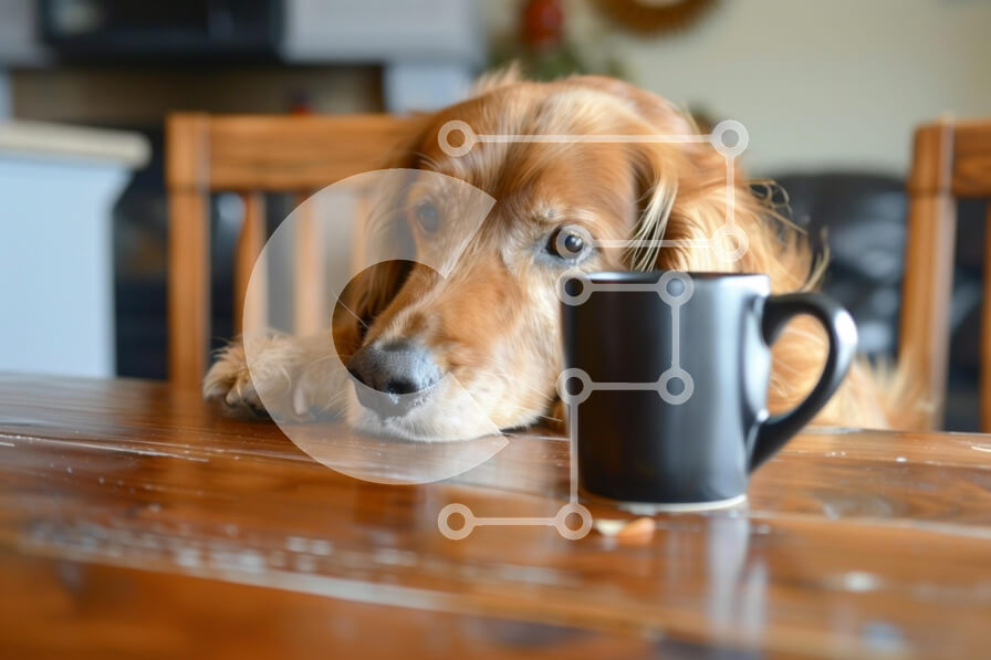 Σετ των 2 Intra Συλλεκτικό Ξύλινο Παζλ Plywood  4mm - Γκόλντεν Ριτρίβερ που περιμένει φαγητό στο τραπέζι Σε Ξύλινο Κουτί - Διαστάσεις: 10x10 cm – 25 κομμάτια