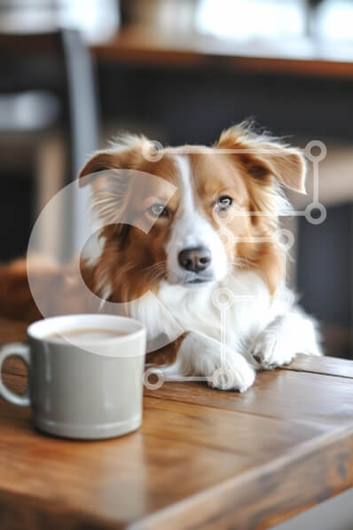 Σετ των 2 Intra Συλλεκτικό Ξύλινο Παζλ Plywood  4mm - Σκύλος που χαλαρώνει σε ένα τραπέζι καφέ με κούπα καφέ Σε Ξύλινο Κουτί - Διαστάσεις: 10x10 cm – 25 κομμάτια