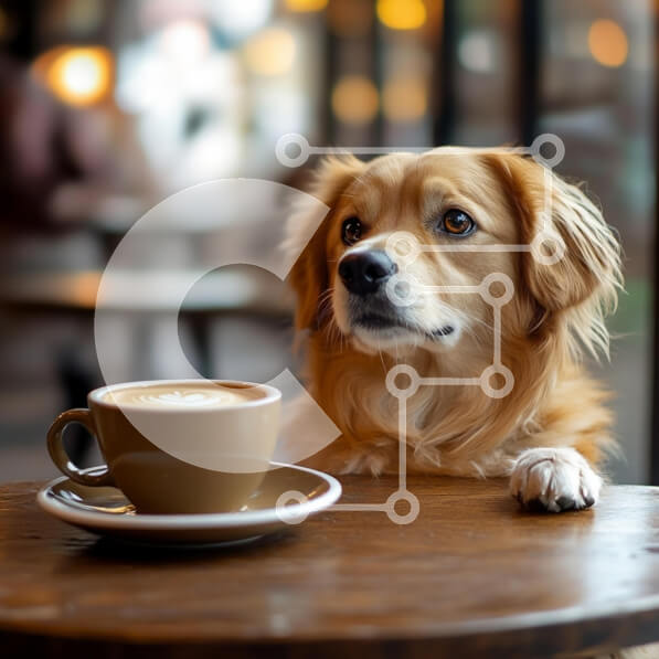 Intra Συλλεκτικό Ξύλινο Παζλ Plywood  4mm - Ένας χρυσός σκύλος σε ένα καφέ κοιτάζει τον καφέ Σε Ξύλινο Κουτί - Διαστάσεις: 10x10 cm – 25 κομμάτια