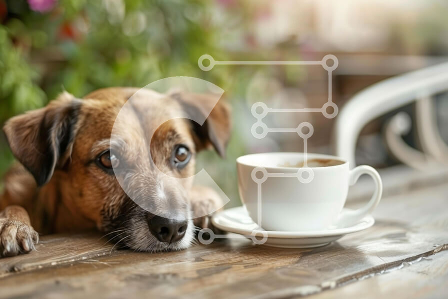 Σετ των 2 Intra Συλλεκτικό Ξύλινο Παζλ Plywood  4mm - Σκύλος που στηρίζεται δίπλα σε ένα φλιτζάνι καφέ Σε Ξύλινο Κουτί - Διαστάσεις: 10x10 cm – 25 κομμάτια