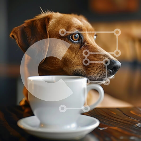 Intra Συλλεκτικό Ξύλινο Παζλ Plywood  4mm - Σκύλος που κοιτάζει το φλιτζάνι καφέ Σε Ξύλινο Κουτί - Διαστάσεις: 10x10 cm – 25 κομμάτια